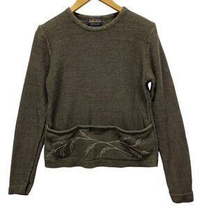 Woolrich Womens Loden Green Crew Neck Sweater Embroidered Pocket Medium VTG 90's